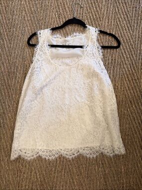 Joie White Lace Scalloped Tank